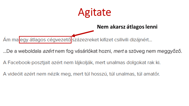 reklámszöveg formula: agitate