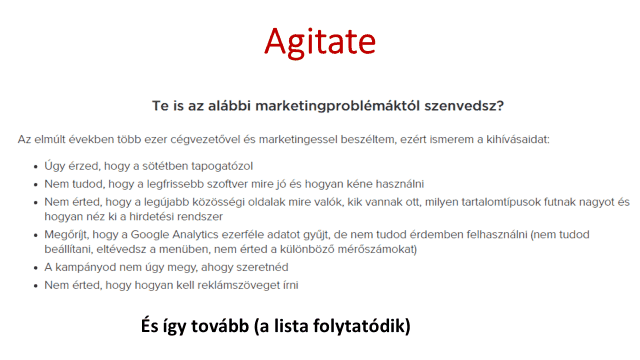 sales page probléma felsorolása