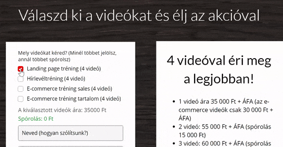 landing page árak