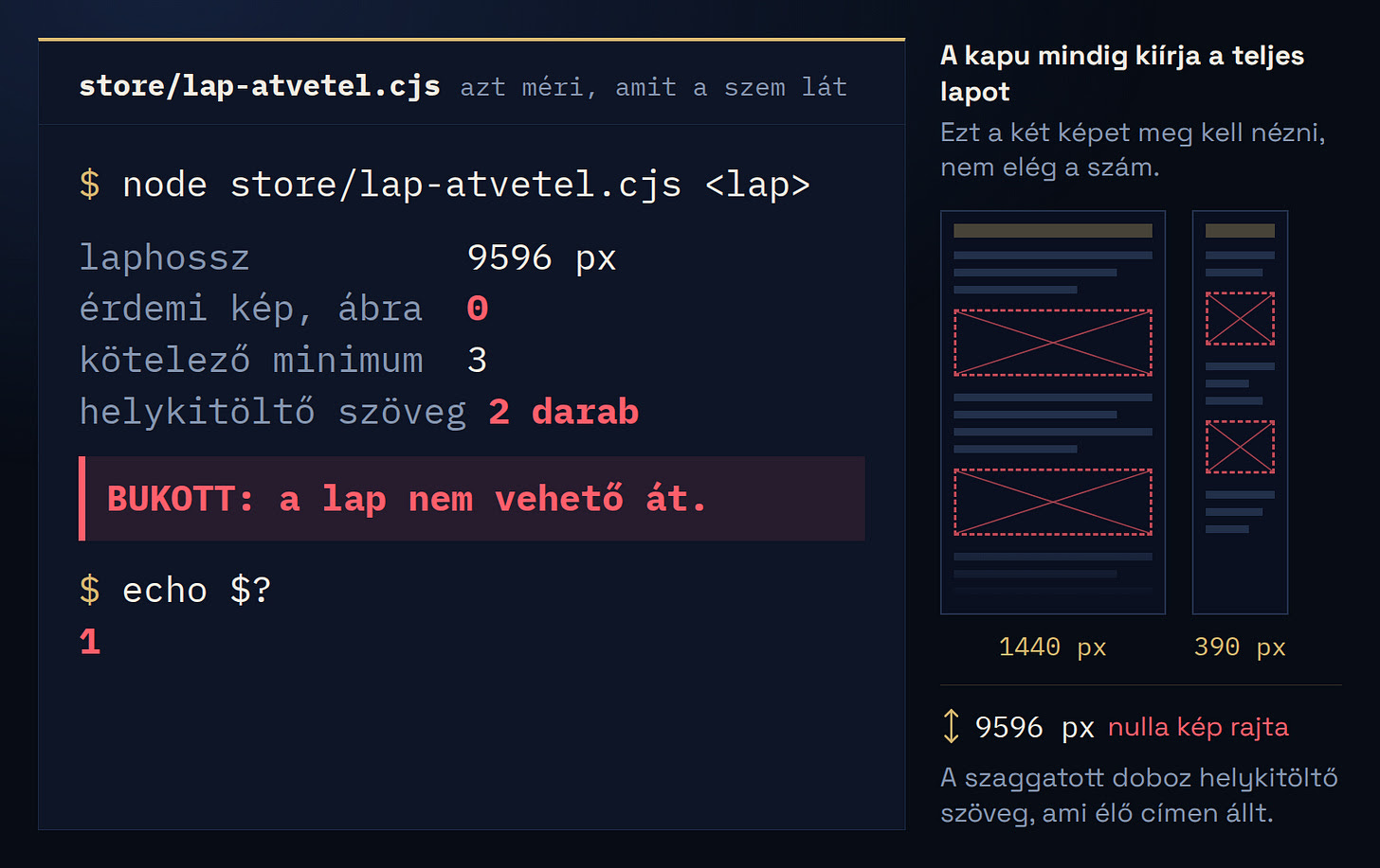 A látványkapu kimenete az átvételi mérésről